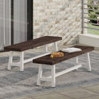 Saiveina Outdoor Carlisle Benches, Sandblasted Dark Brown + White(Set of 2)