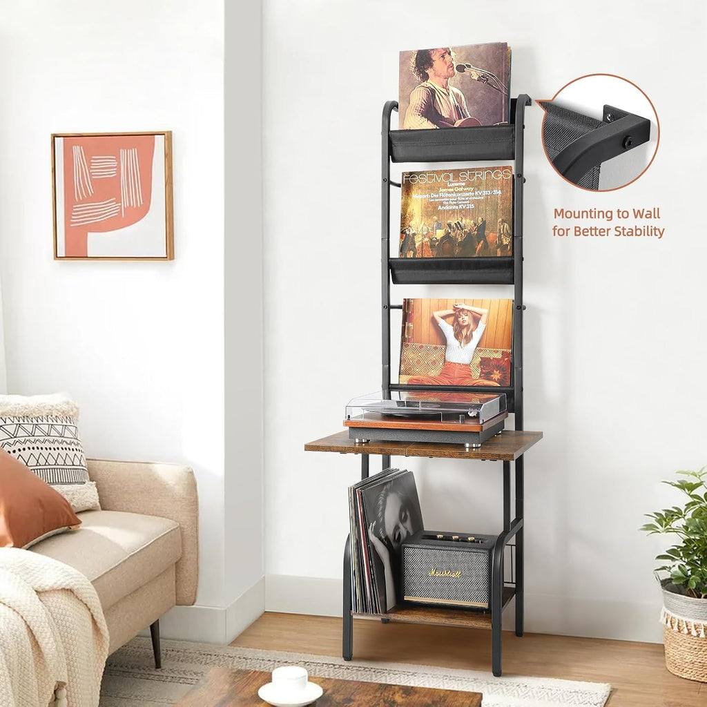 Tewinko Record Player Stand with Vinyl Storage, Record Player Table with Vinyl Record Storage up to 200 Albums, Turntable Stand with Record Holder Display Shelf, Record Player Cabinet Organizer Rack