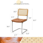 Cantilever Dining Chair, Single Modern Armless Chair with Chrome Steel Frame, PU Leather Seat and Rattan Backrest, 17.7" Seat Height Kitchen & Dining Room Chair (Brown, Set of 2)