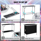 43" Long Portable Bar Table with Remote-Controlled Multi-Color LED Lights, Foldable Mobile Bartender Table for Party, 43"x33"x15" Storage Shelf, Waterproof MDF Top & Removable Skirt (Black)