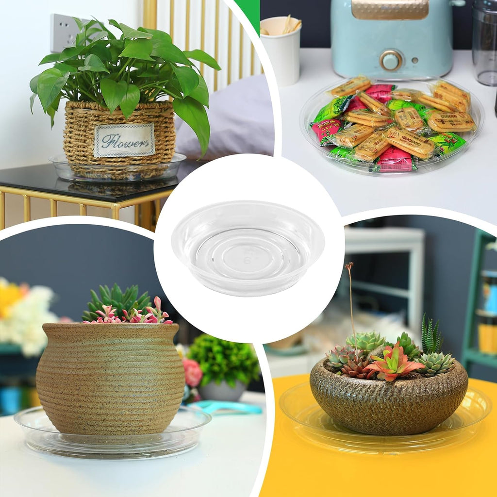 20 Pack 6 Inch Plant Saucers Clear Plastic Plant Saucer Drip Trays Small Plant Plate Dish for Indoor Flower Pots and Planters, Bulk