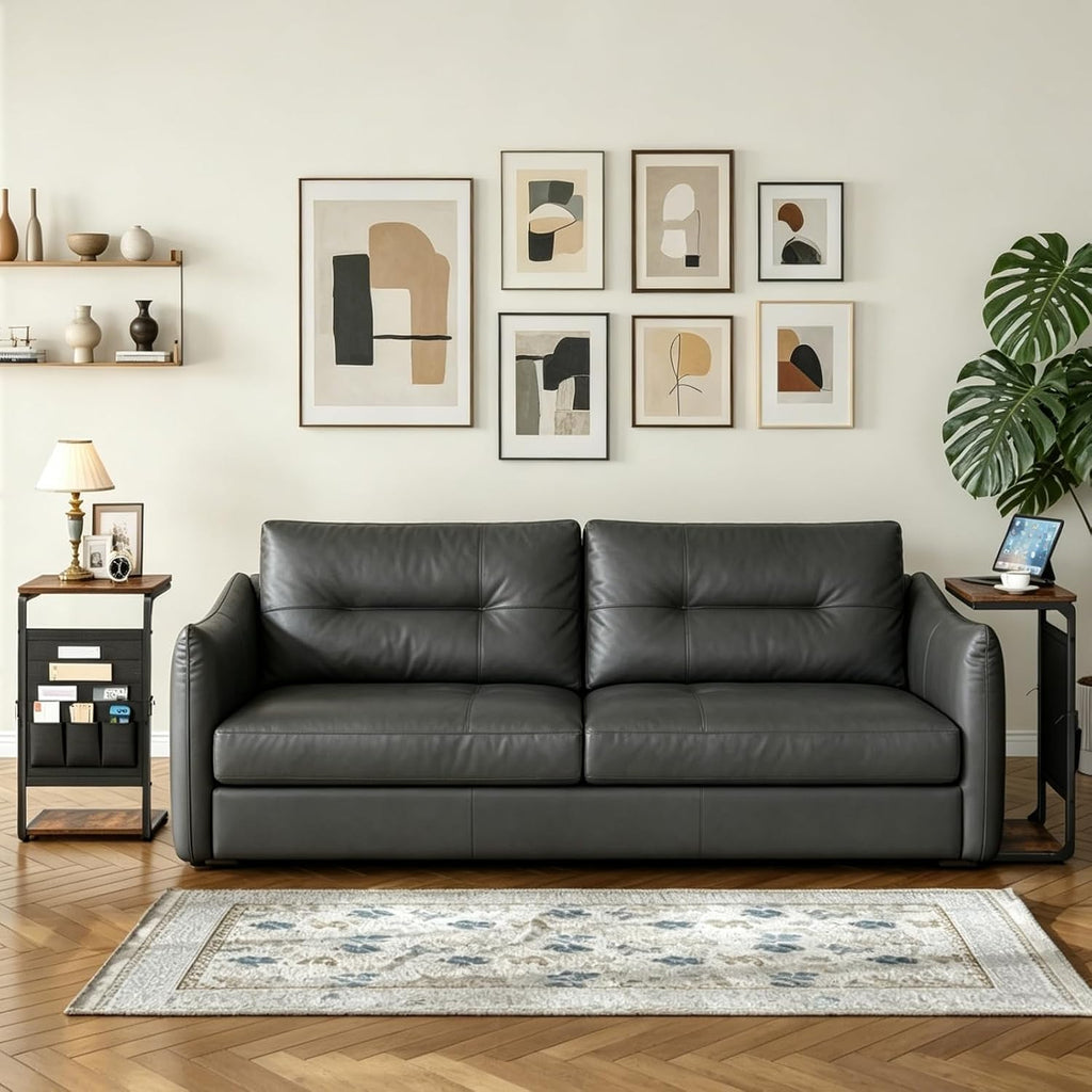 Wood Pedestal TV Trays for Eating on Couch, C Shaped End Table for Couch Side Tables that Slide Under, Sofa Arm Recliner Chair Dinner Table, Small TV Tray Over the Couches Stand, Living Room ET-P-BRW1