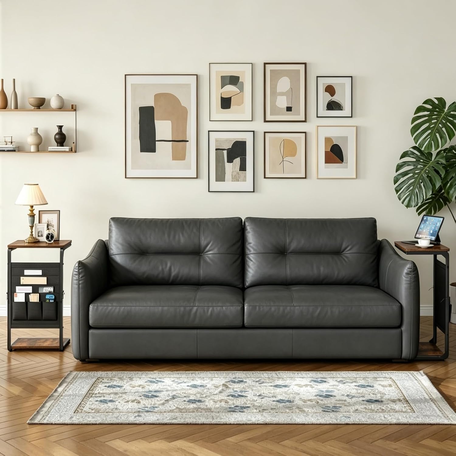Wood Pedestal TV Trays for Eating on Couch, C Shaped End Table for Couch Side Tables that Slide Under, Sofa Arm Recliner Chair Dinner Table, Small TV Tray Over the Couches Stand, Living Room ET-P-BRW1