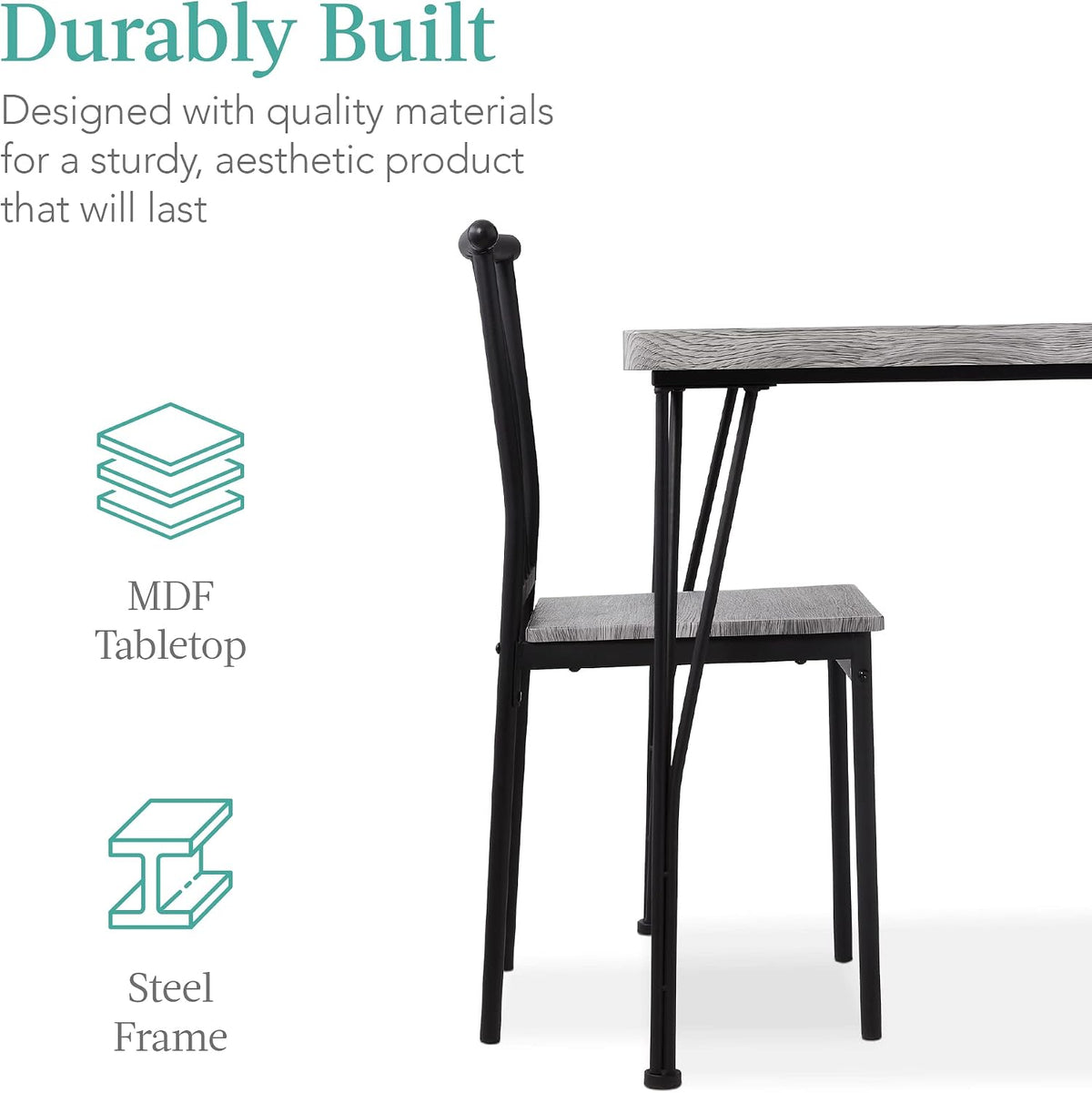 Best Choice Products 5-Piece Metal and Wood Indoor Modern Rectangular Dining Table Furniture Set for Kitchen, Dining Room, Dinette, Breakfast Nook w/ 4 Chairs - Gray