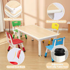 FUNLIO Kids Table and 4 Chairs Set and Adjustable Kids Chair (2pcs)，Easy to Wipe Arts & Crafts Table, for Classrooms/Daycares/Homes, CPC & CE Approved (5-Piece Set) - Multicolor