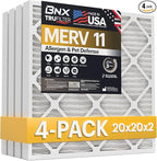 BNX TruFilter 20x20x2 Air Filter MERV 11 (4-Pack) - MADE IN USA - Allergen Defense Electrostatic Pleated Air Conditioner HVAC AC Furnace Filters for Allergies, Dust, Pet, Smoke, Allergy MPR 1200 FPR 7