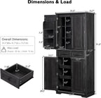 71" Tall Kitchen Pantry Cabinet with 3 Pull Out Cabinet Organizers, Farmhouse Embossed Texture Storage Cabine with 6 Door Shelves, 2 Drawers, Freestanding Cupboard for Kitchen, Dining Room (Black)