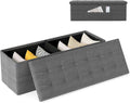 43" Folding Storage Ottoman Bench, End of Bed Foot Rest Stool with Removable Divider & Side Pocket, Storage Chest for Entryway, Living Room, Bedroom, 660 lbs Weight Capacity (Dark Grey)