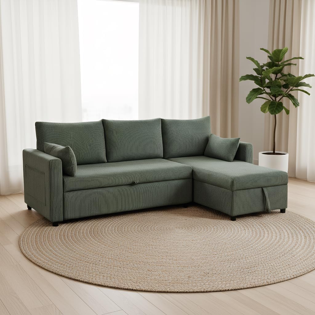 Ball & Cast 86" Sectional Sleeper Sofa Bed Pull Out Couches for Living Room | L Shaped Convertible Pull Out Sofa Bed with Reversible Storage Chaise and Side Pocket, 3-Seat Sofa for Small Space Apartment