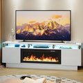 LEMBERI 70" Fireplace TV Stand for TVs up to 80", White | 36" electric fireplace, modern LED entertainment center, high gloss media console with storage cabinet for living room