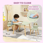 Kids Table and Chair Set with 2 Sloth Chairs 23.6" x 23.6" x 17.3" Solid Wood Table & Chairs in Sage Green & Natural Wood