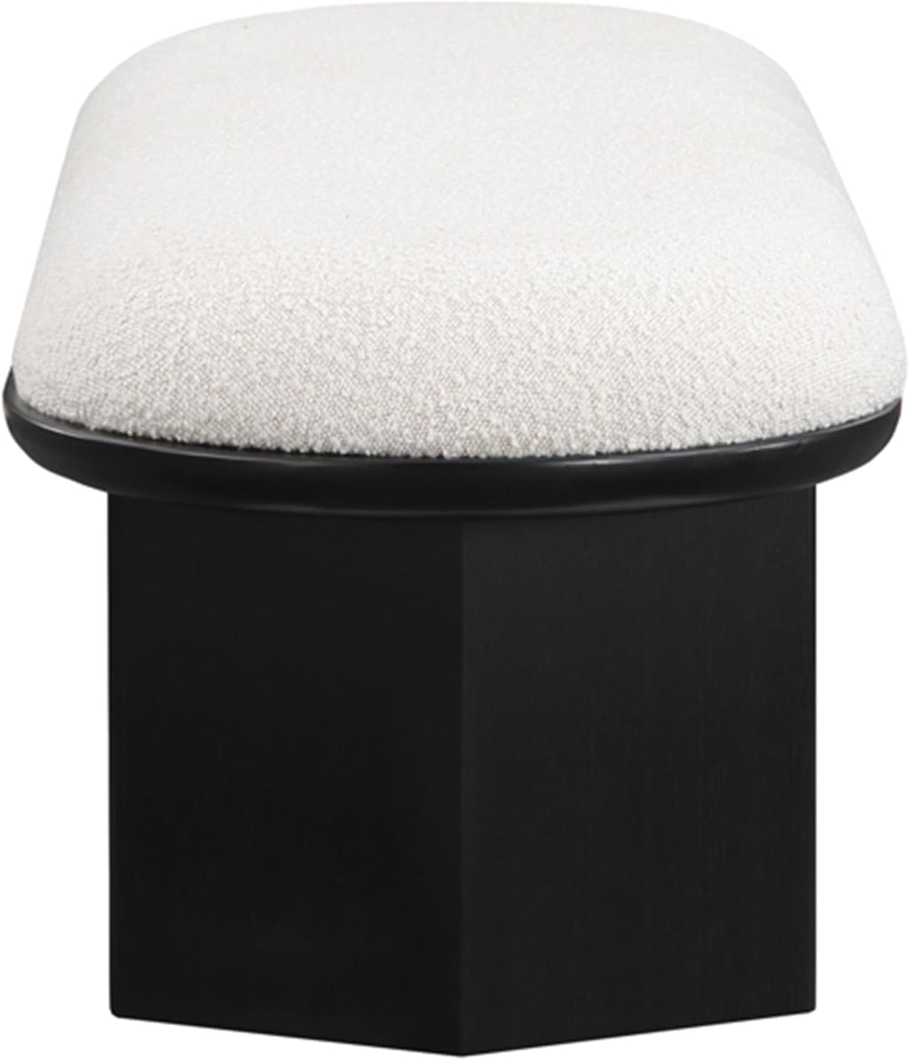Meridian Furniture 22005Cream Wilshire Collection Art Deco Bench with Luxurious Cream Boucle Fabric and Rich Solid Wood with Black Finish, 57.5" W x 20" D x 18" H, Cream
