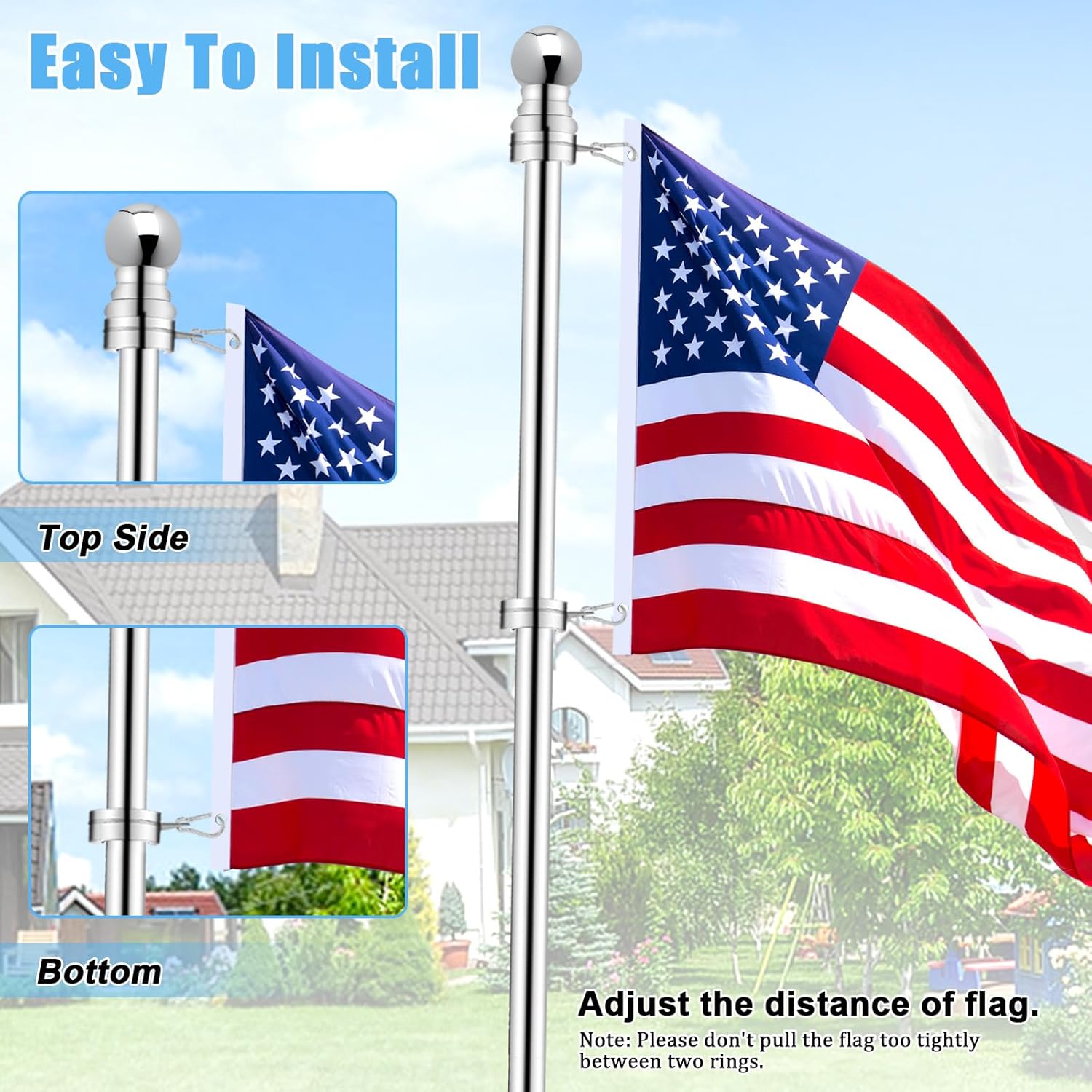 2" Large Flag Pole Rings, 2 Pcs Aluminum Alloy Spinning Flag Pole Ring Clips Swivels, 360° Rotating Anti Wrap Flagpole Ring Hardware with Stainless Steel Carabiners for 1.6-2" Diameter