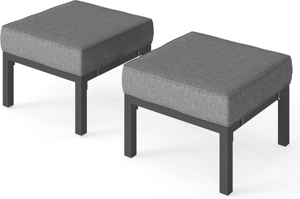 Wisteria Lane Outdoor Footstools Patio Ottoman Set of 2, Aluminum All-Weather Outdoor Footrest Seat with Removable Cushions, Patio Furniture Ottomans for Garden, Backyard, Poolside-Gray