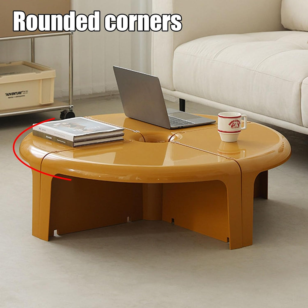 Modular Round Coffee Table Set, 4-Piece Plastic Center Table with Sturdy Base for Living Room Bedroom Office Space Saving Storage Solution Modern Style Yellow White