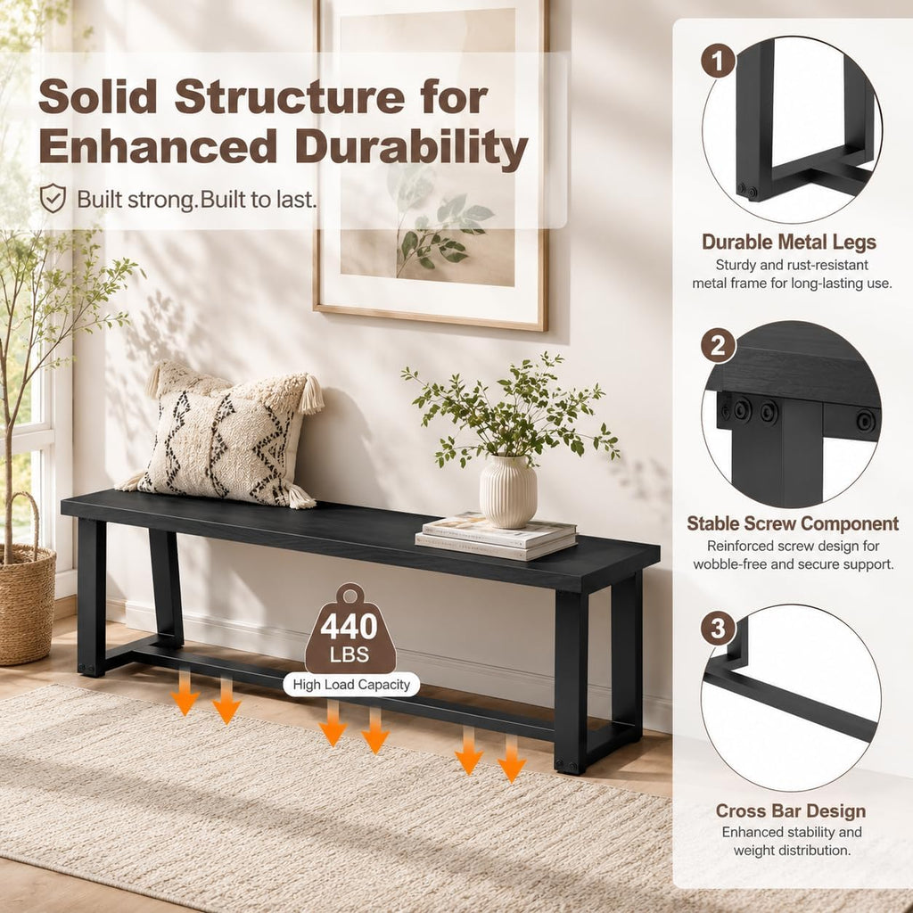 NAFORT Dining Bench, Solid Wood Entryway Bench, Heavy-Duty Outdoor Bench, Modern Dining Table Bench, Bedroom Bench, Living Room Bench, Waterproof Surface, Easy Assembly, Black