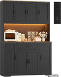 HITHOS 70" LED Kitchen Pantry Cabinet with Charging Station, 47" Wide Pantry Storage Cabinet with Large Microwave Stand, Modern Kitchen Hutch with Drawers for Dining Room, Black