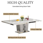 94.5“ Rectangular Dining Table for 6 8 10, Modern White Extendable Kitchen Table, Large Long Dining Room Table with Mirrored Pedestal for Dining Kitchen Living Room