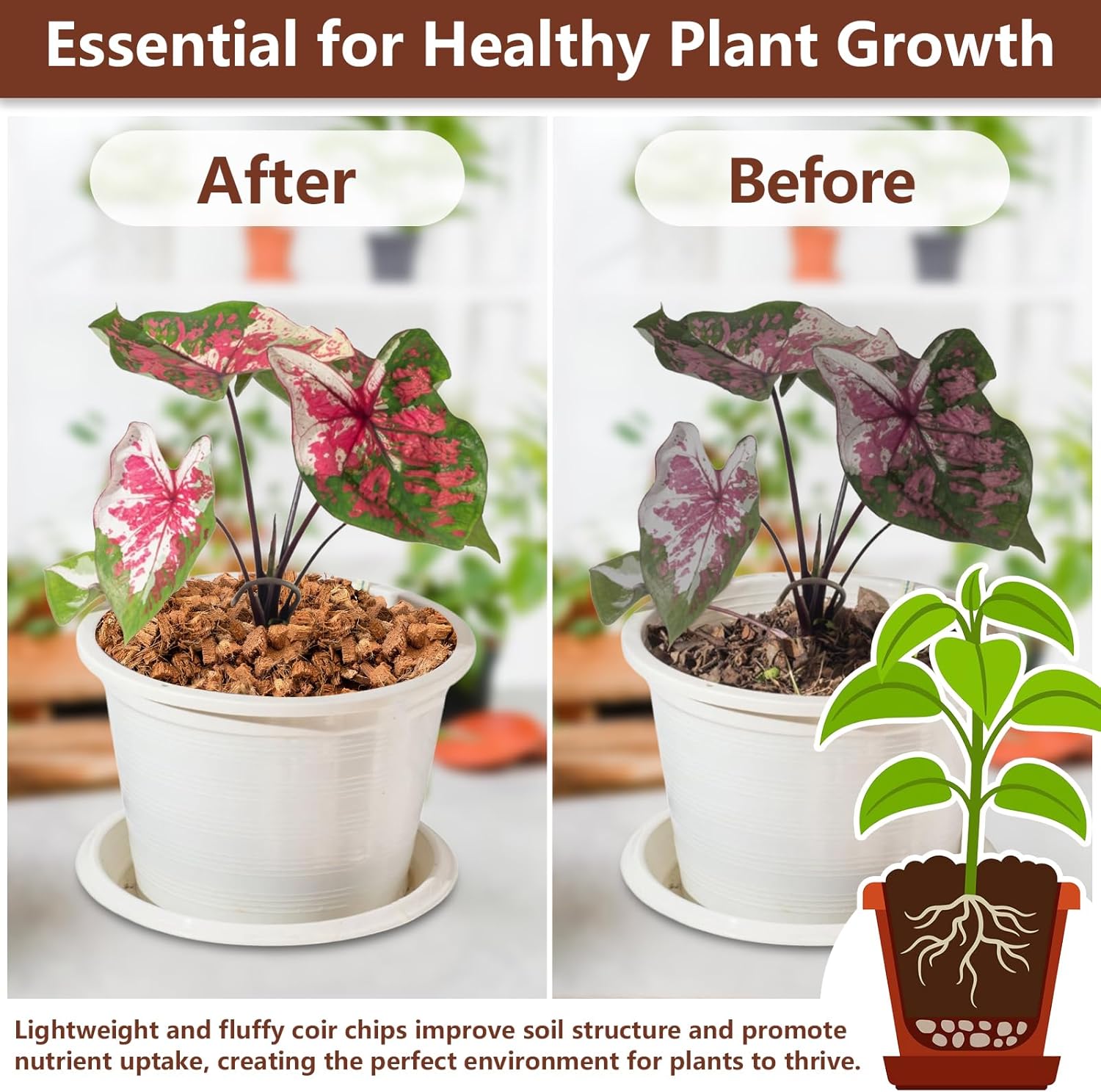 Legigo 4 Pack Coco Husk Chips- 4.4 LB 100% Organic Coconut Coir Chips Brick Potting Soil Mix with Low EC & PH Balance, Compressed Coconut Substrate Coco Chips Mulch Medium for Garden, Flowers, Plants