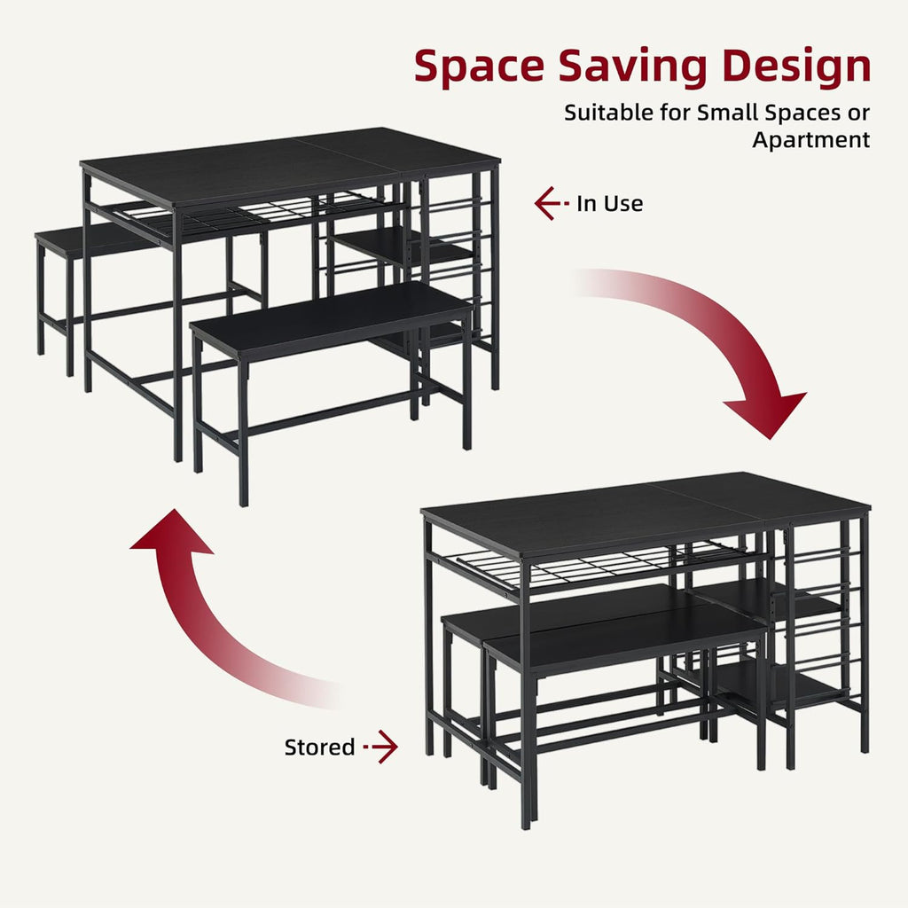 Garvee Dining Table Set for 4, Kitchen Table Set for 4 with 2 Benches, 3 Piece Dining Room Table Set for Small Space Apartment, Black