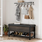 HOSTACK 40" W Storage Bench, Entryway Shoe Bench with Cushion, Dark Brown | Wood Metal Bench with Flip-Open Hidden Storage, Ottoman Bench with Padded Seat & Shoe Rack for Hallway, Bedroom, Living Room