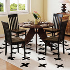 GIANTEX Wooden Dining Chairs Set of 4, Hollowed Backrest & Rubber Wood Seat | Farmhouse Kitchen Chair for Casual Dining, Rustic Wood Side Chairs for Home Living Room Restaurant, Black & Walnut