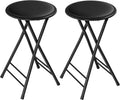Lavish Home Folding Stool with Padded Backless Seat Set of 2, Black, 24” | Counter Height Bar Stools with 225lb Capacity, Portable Indoor & Outdoor, Extra Seat for Kitchen, Rec Room or Camping