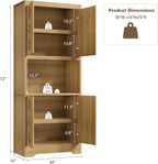 Garvee 72" Tall Pantry Cabinet, Kitchen Hutch Storage Cabinet with Countertop for Microwave, Freestanding Wooden Cupboard with Carved Door & Crystal Handle, for Dining Room, Living Room, Light Oak