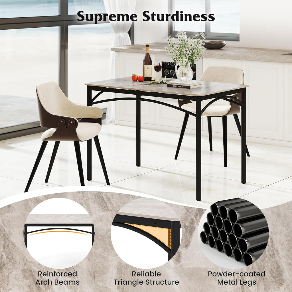 GOFLAME 43” Sintered Stone Dining Table for 4, Rectangular Kitchen Table with Faux Marble Tabletop and Metal Frame, Modern Dining Room Table for Kitchen, Living Room, Restaurant