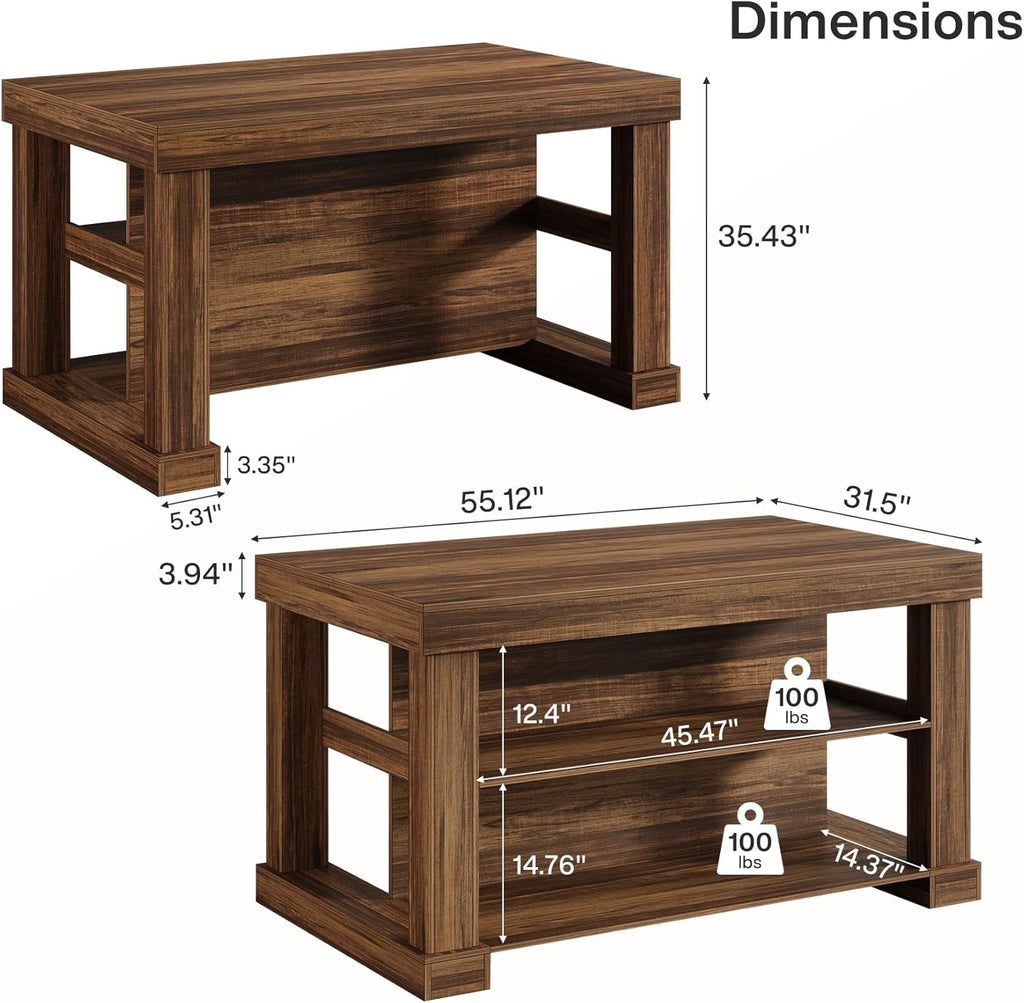 Tribesigns 55-Inch Dining Table for 6, Rectangular Counter Height Dining Table with Storage Shelves, High Top Kitchen Table with Large Tabletop and Stable Wooden Structure, Farmhouse Style, Dark Brown