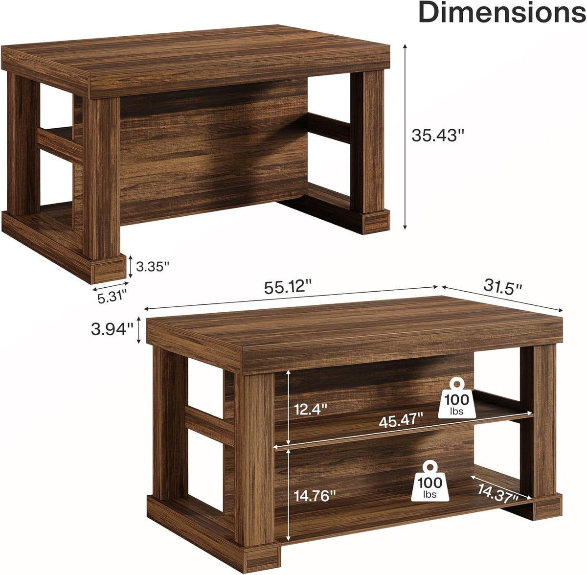 Tribesigns 55-Inch Dining Table for 6, Rectangular Counter Height Dining Table with Storage Shelves, High Top Kitchen Table with Large Tabletop and Stable Wooden Structure, Farmhouse Style, Dark Brown