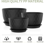 12/10/9 Inch Plant Pots, 3 Pack Large Flower Pots for Indoor and Outdoor Plants with Water Ripples, Large Plastic Flower Pots with Drainage Holes and Tray for Garden Indoor Plants