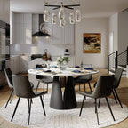 POVISON 59" Modern Round Dining Table, Marble Round Dining Room Table for 6, Matte White Sintered Stone Tabletop with Black Carbon Steel Pedestal, Circle Dining Table for Kitchen Room (Table Only)