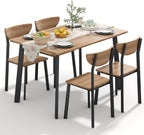 furlinkhm Kitchen Dining Table Set for 4, Modern Rectangular 5 Piece Dining Room Table and Chairs Set, Brown Wooden Metal Table Set for Family Dinner, Party, Afternoon Tea and Work (Curved Moon)