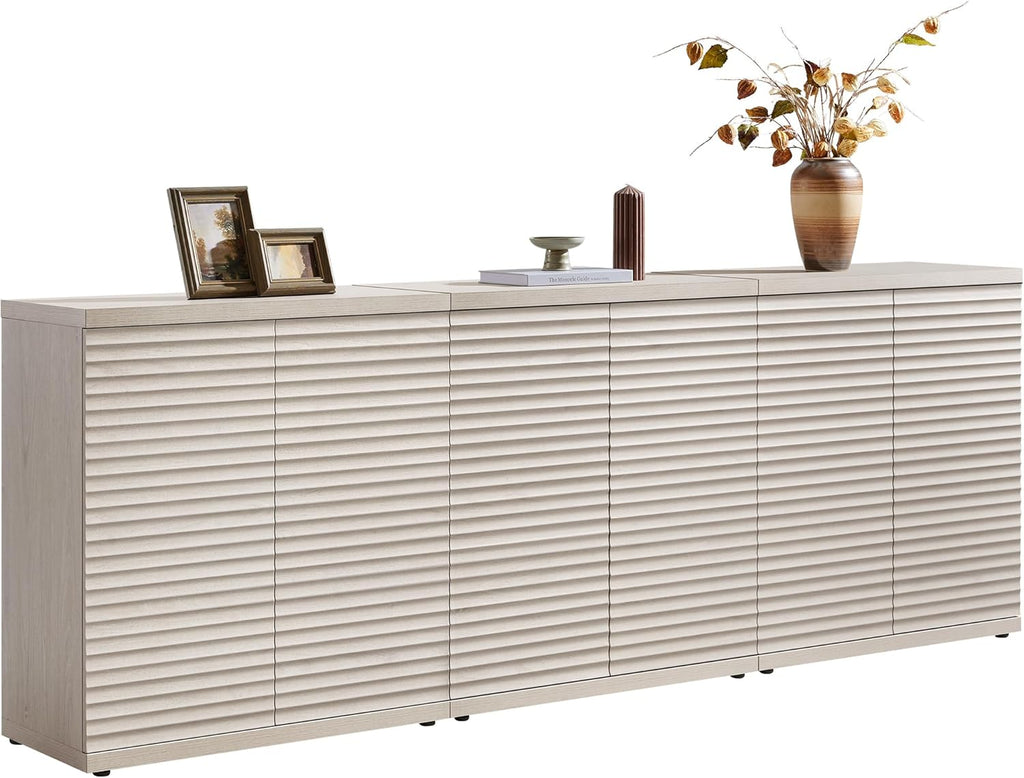 SICOTAS Buffet Cabinet with Storage Accent Sideboard Modern Credenza with Doors & Shelves Fluted Media Console Mid Century Coffee Bar Table for Living Room Kitchen Dining Room Hallway (3PCS)