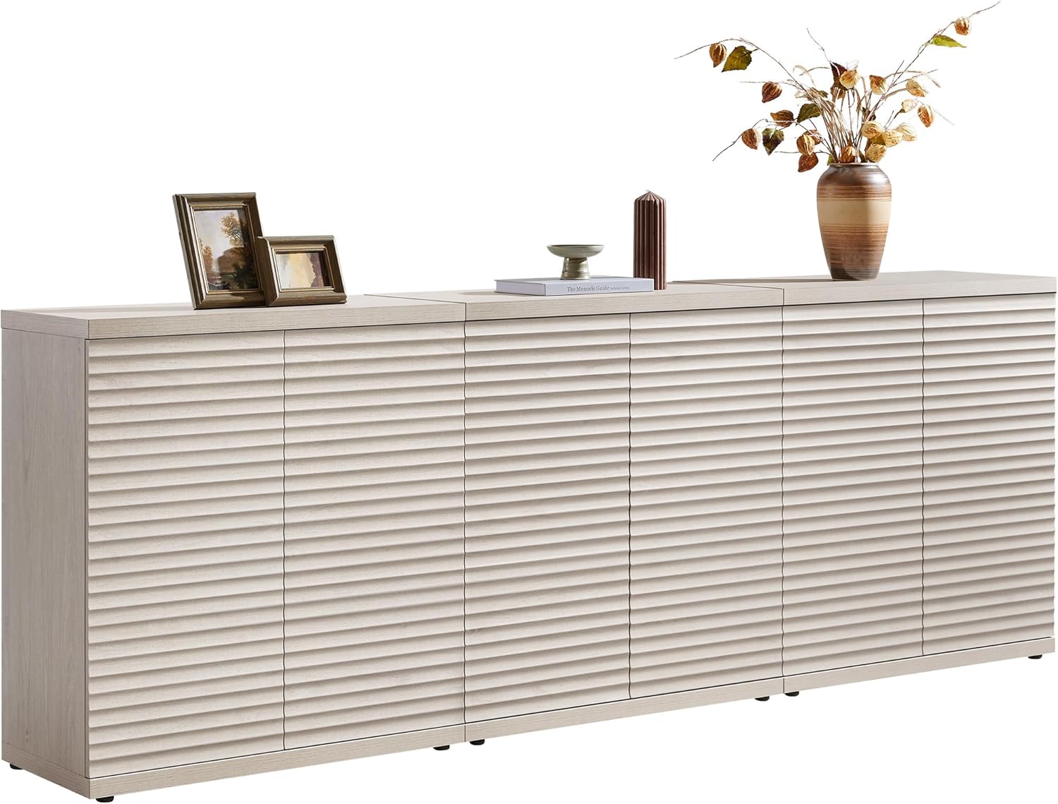 SICOTAS Buffet Cabinet with Storage Accent Sideboard Modern Credenza with Doors & Shelves Fluted Media Console Mid Century Coffee Bar Table for Living Room Kitchen Dining Room Hallway (3PCS)