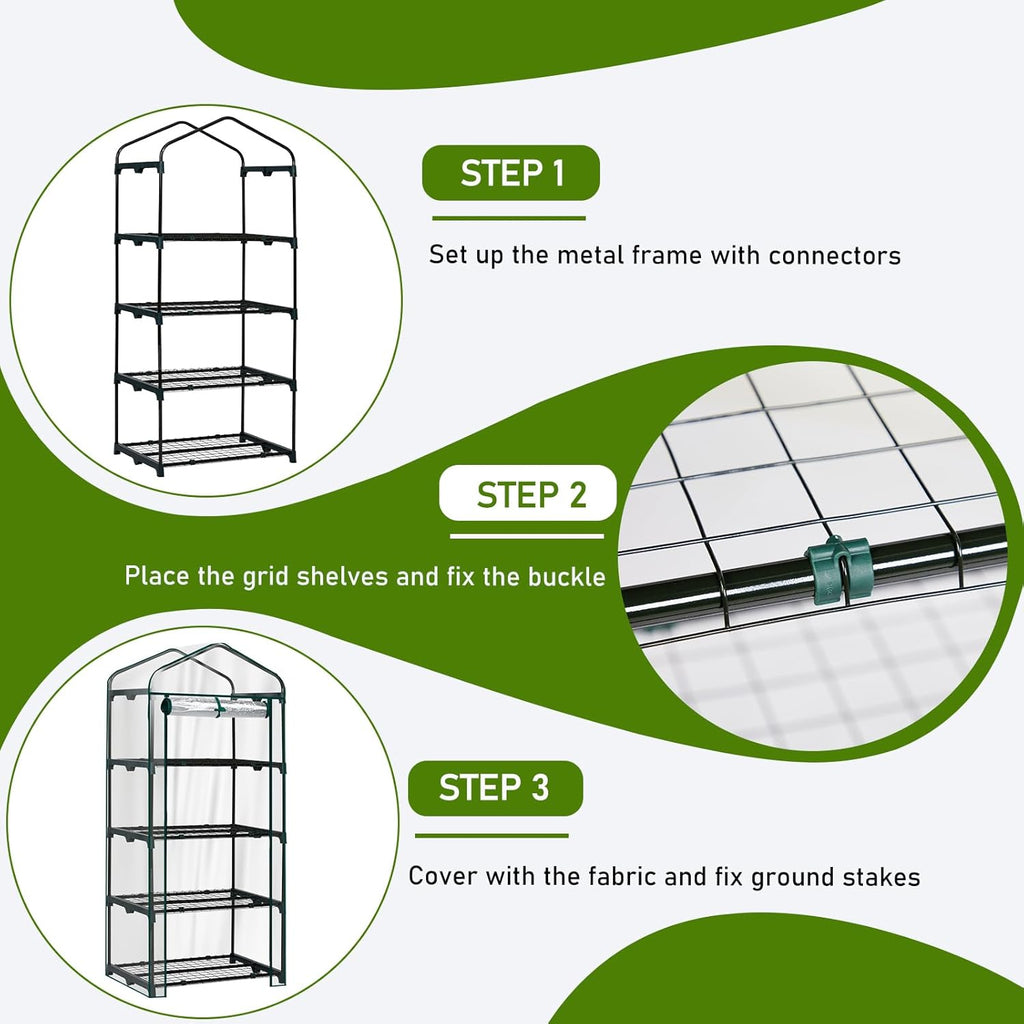 Outvita Mini Greenhouse, Small PVC Plant Green House with 4 Tiers Rack, Shelf Clips, Roll-up Zipper Door, Gardening Supplies for Indoor Outdoor Seedling Frost Protection, 27"x19.6"x63" Transparent