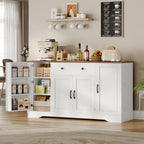 Brinlawb Buffet Cabinet with Storage & Charging Station, 53" Farmhouse Coffee Cabinet with Compartment Drawer, Sideboard Cabinets with Door and Adjustable Shelves for Kitchen, White