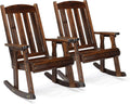 VINGLI Outdoor Rocking Chair, Heavy Duty 600 LBS Wooden Rocking Bench with Comfortable Backrest, Weatherproof Patio Rocker with Ergonomic Design, Wood Rocking Chair for Patio, Garden (Rustic, 2 PCS)