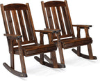 VINGLI Outdoor Rocking Chair, Heavy Duty 600 LBS Wooden Rocking Bench with Comfortable Backrest, Weatherproof Patio Rocker with Ergonomic Design, Wood Rocking Chair for Patio, Garden (Rustic, 2 PCS)