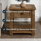 Monterey Farmhouse Rustic End Table, Solid Pine Wood Coastal Side Table with Drawer and Shelf. Driftwood.