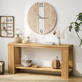 Console Sofa Table with Storage, 63" Long Wood Console Table with Beaded Trim and Storage Shelf, 2-Tier Narrow Entryway Table for Hallway, Foyer, or Behind Couch Living Room