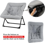 Comfy Saucer Chair for Adults, Set of 2, Soft Faux Fur Bedroom Chair, Accent Dorm Chairs, Flexible Living Room Reading Chairs, Oversized Folding Seat for Teens, X-Large, Grey