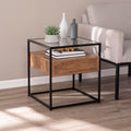 HomeStock Glass Top End Table with Drawer & Shelf - Industrial Accent Table - 20" Square
