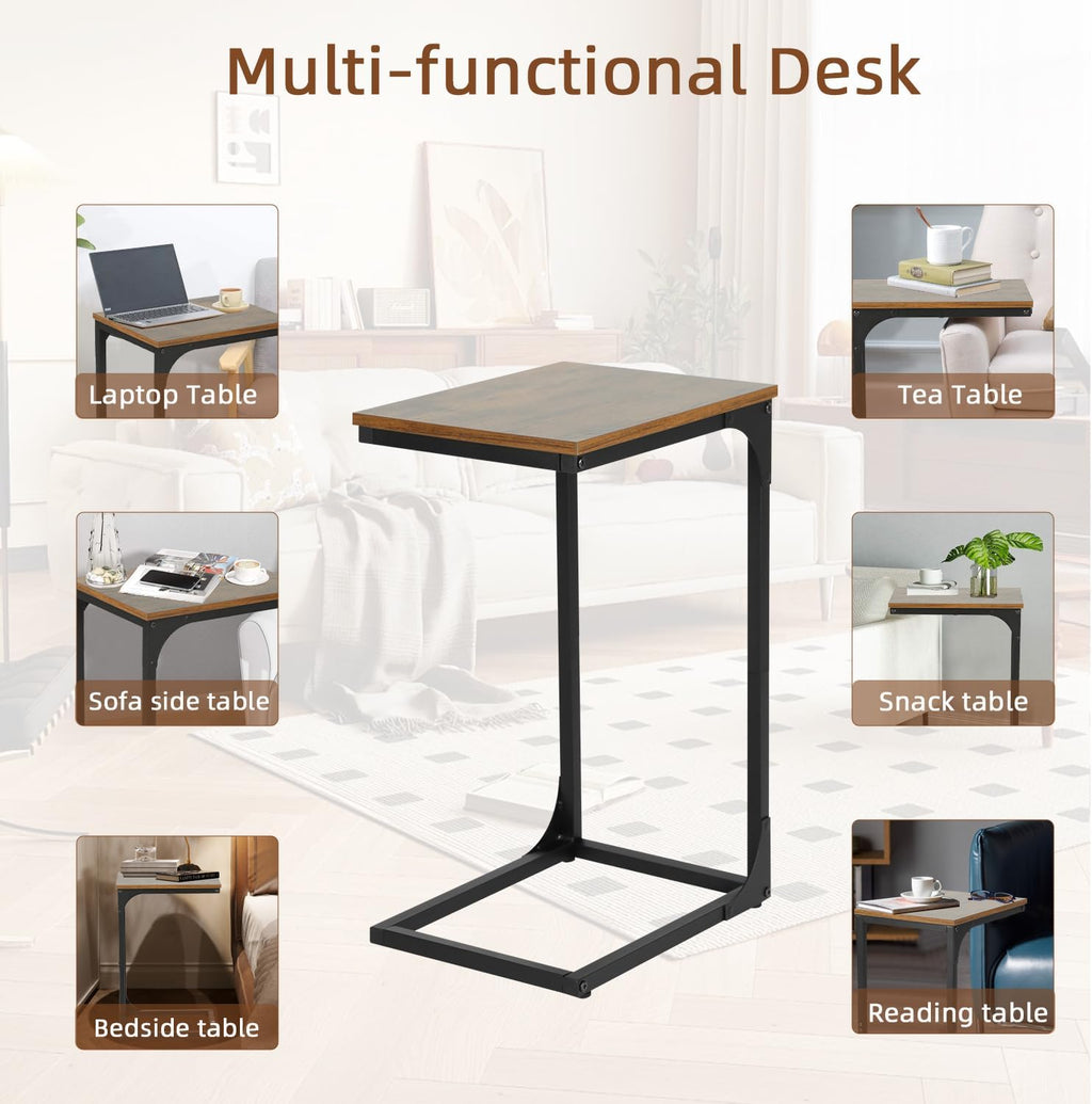 C Shaped End Tables Set of 2,Sofa Table with Metal Frame,Couch Tables with Adjustable Feet,Modern C-Design Small Side Table for Small Space, Side Tables for Living Room, Bedroom