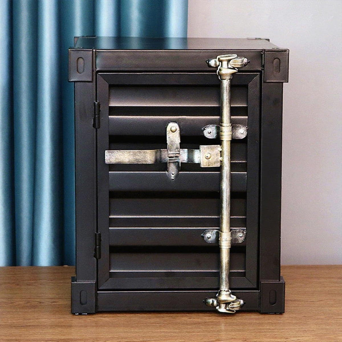 Gdrasuya10 Industrial Style End Table Bedside Table Side Table, Black Maritime Container Style Nightstand Table Storage Cabinet Multifunctional Iron Cabinet Organizer for Bedroom