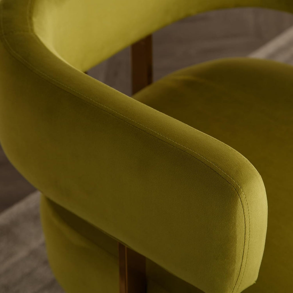 Modern Barrel Accent Chair, Living Room Side Chair with Golden Metal Legs, Soft Velvet Reading Armchair for Bedroom, Upholstered Club Chair for Reception Room/Lounge/Office, Olive