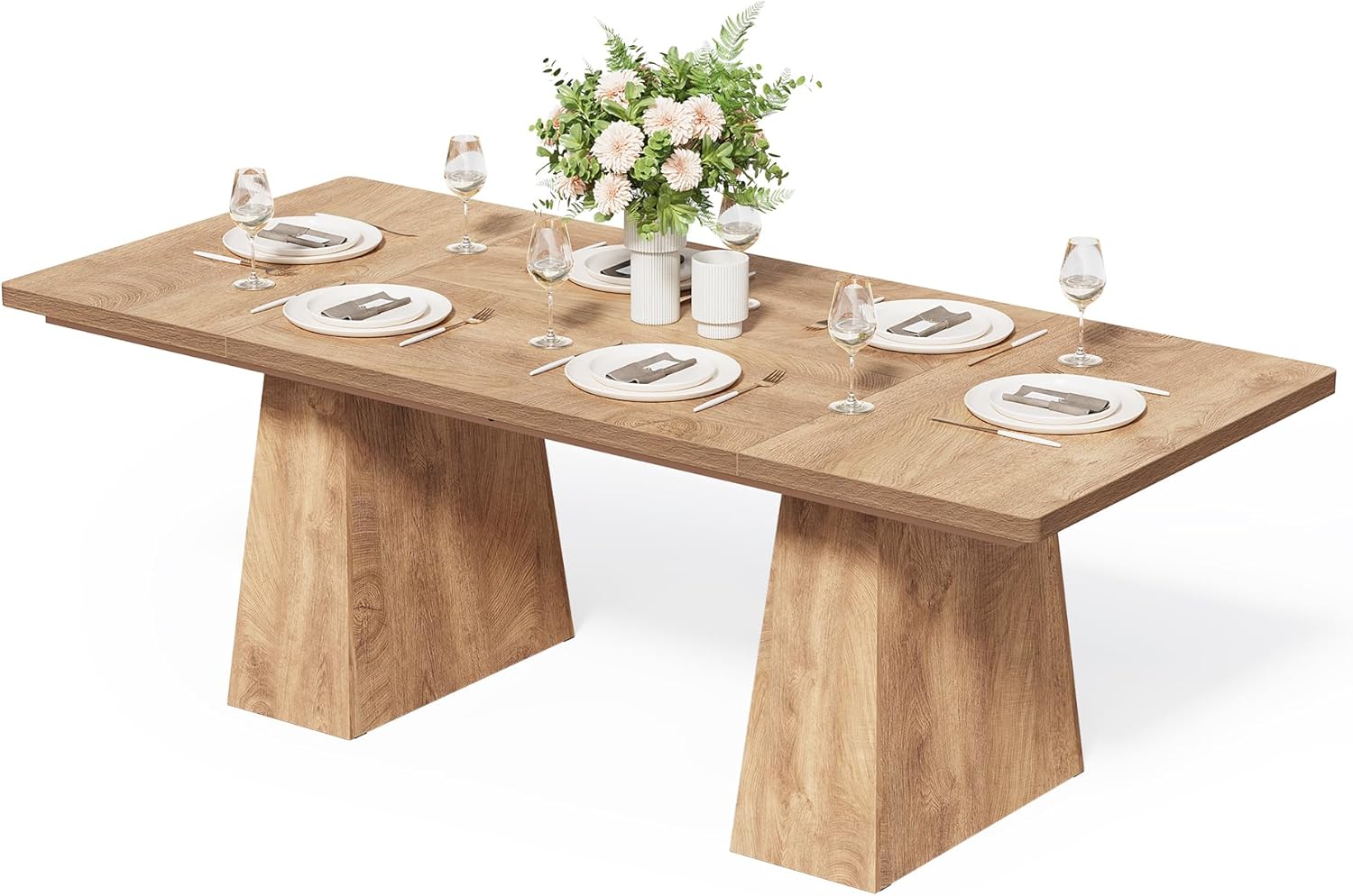 LITTLE TREE Dining Table for 6 People, Wooden Table, Rectangle Furniture with Heavy Duty Legs, Modern Kitchen Table for Home, Dining Room, Oak