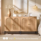 IFBUY Modern Sideboard Buffet Cabinet, 61.75" W Fluted Arched Buffet Cabinet with Storage and Adjustable Shelves, Wooden Modular Coffee Bar Cabinets for Kitchen, Entryway, Natural