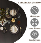 47" Round Dining Table with Hidden 2-Tier Storage Cabinet | Seats 4–6 | Mid-Century Modern Pedestal Base | Space-Saving Kitchen Table for Small Spaces, Black